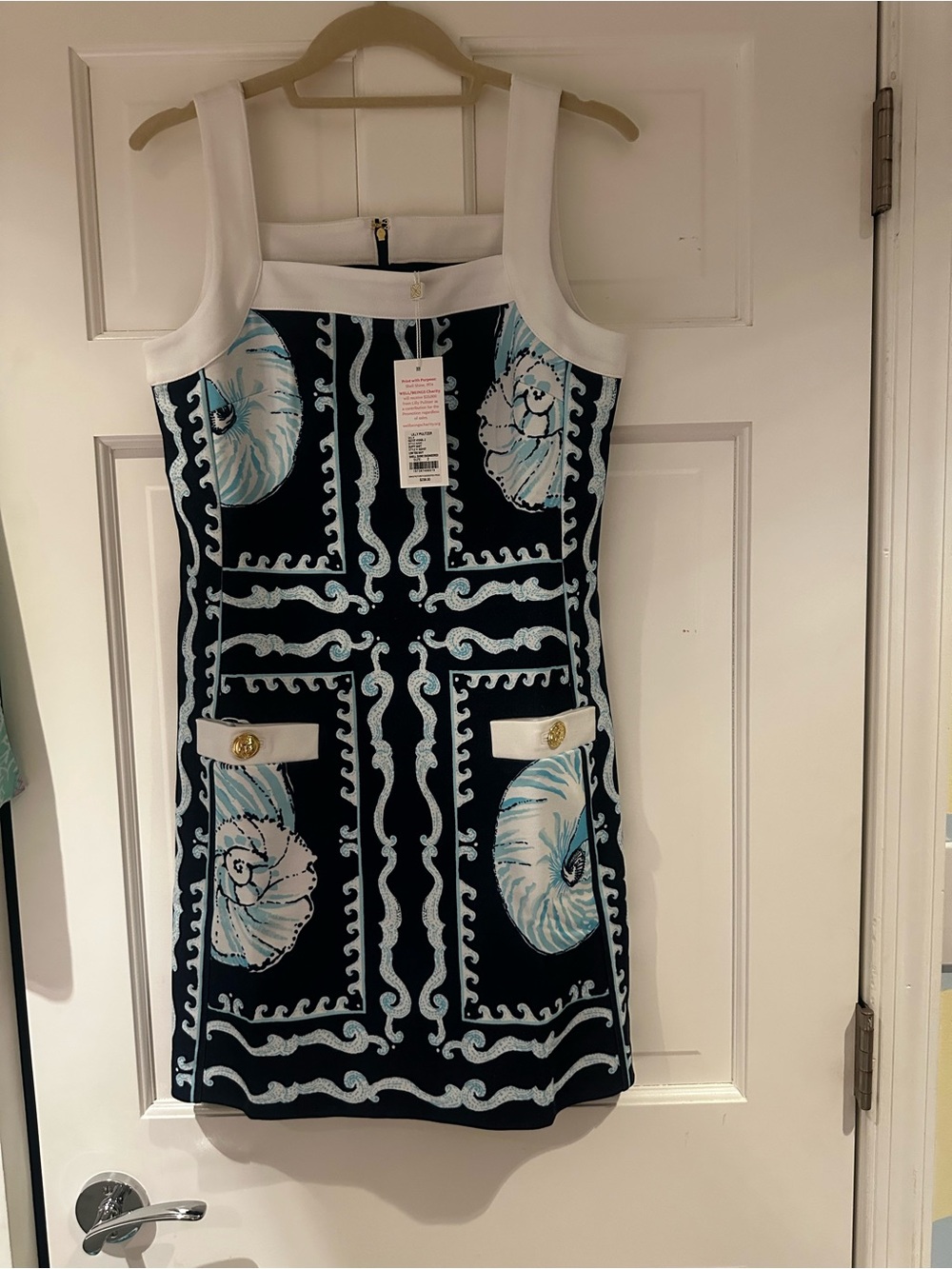 Lilly Pulitzer Duffy Shift Dress Low Tide Navy Shell Shine Engineered